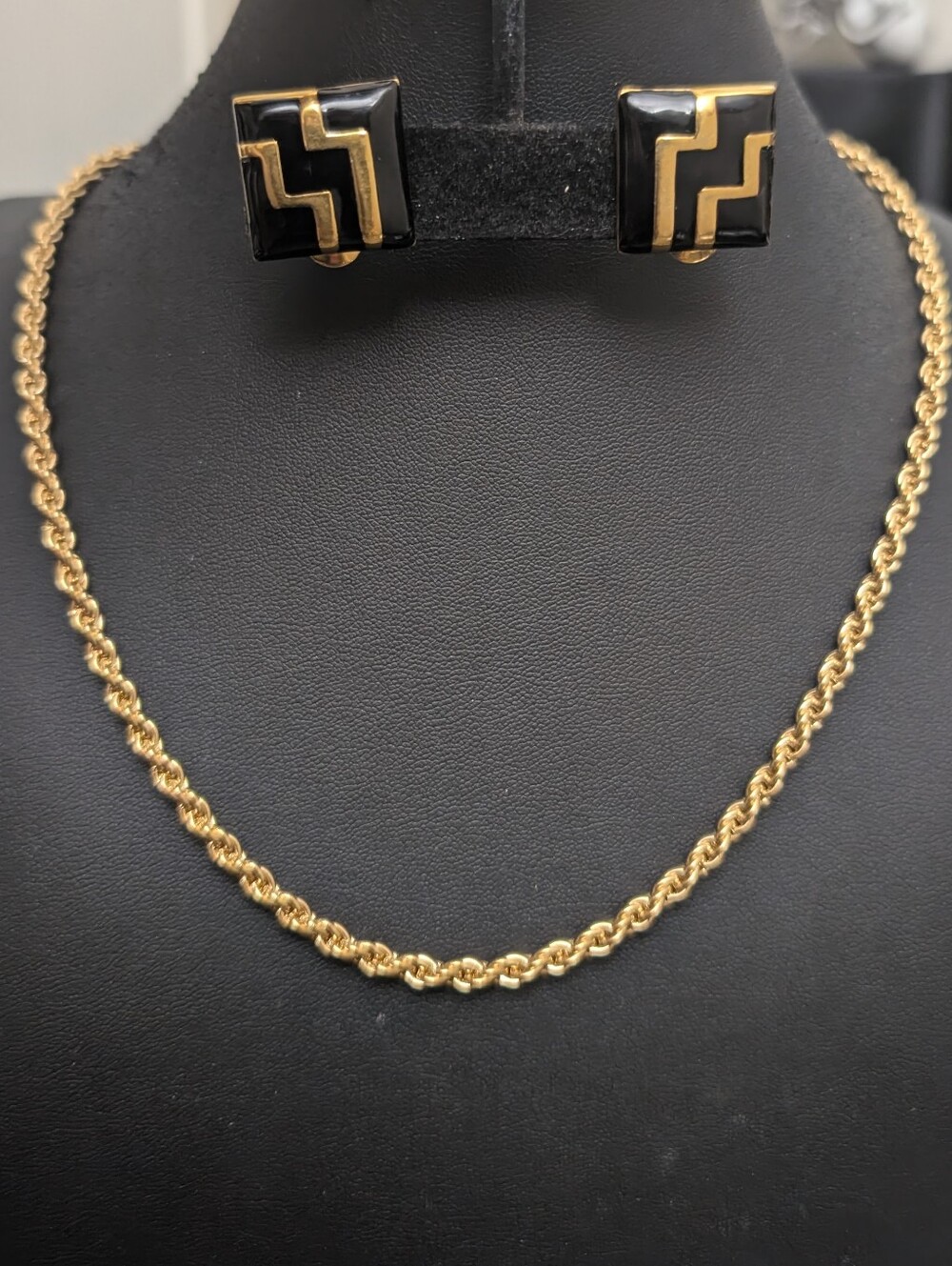 #3. Gold Monet Set With Earrings With Black Enamel